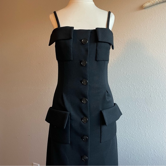 1960s Geoffrey Beene Wool Designer Black Button Up Dress - Picture 1 of 16